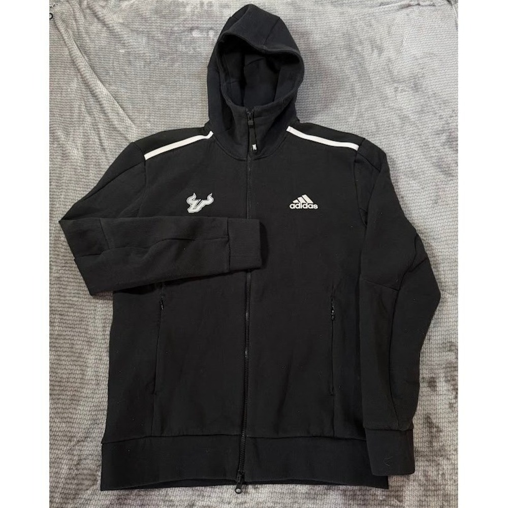 Adidas USF Bulls ZNE Full Zip Hoodie Mens S Black South Florida AEROREADY Jacket